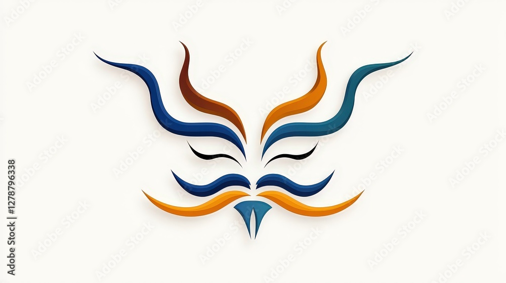 Obraz premium Colorful Abstract Design with Stylized Eyes and Curvy Lines in Blue and Orange Hues