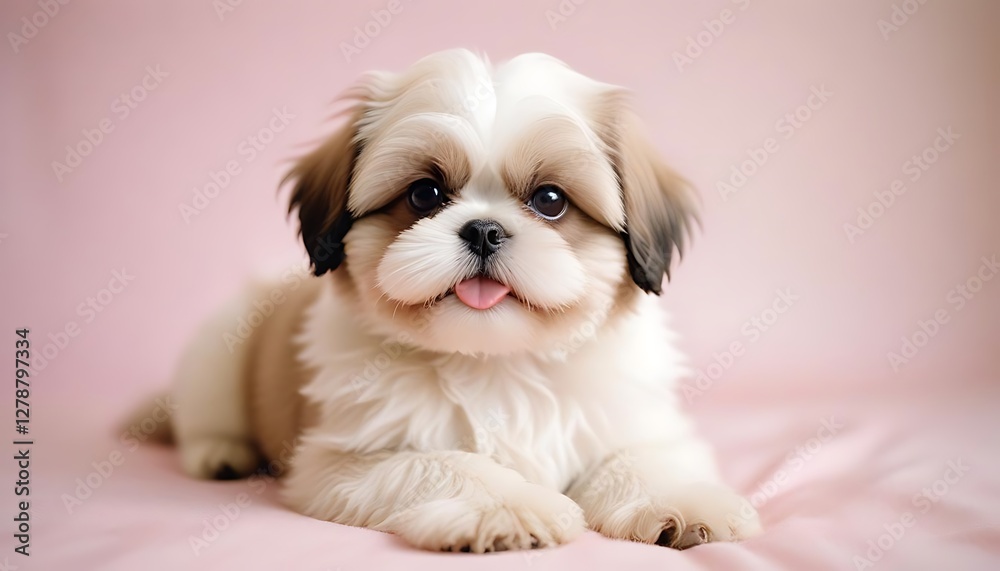 Adorable Shih Tzu Puppy on Pink Background Adorable Shih Tzu Puppy on Pink Background