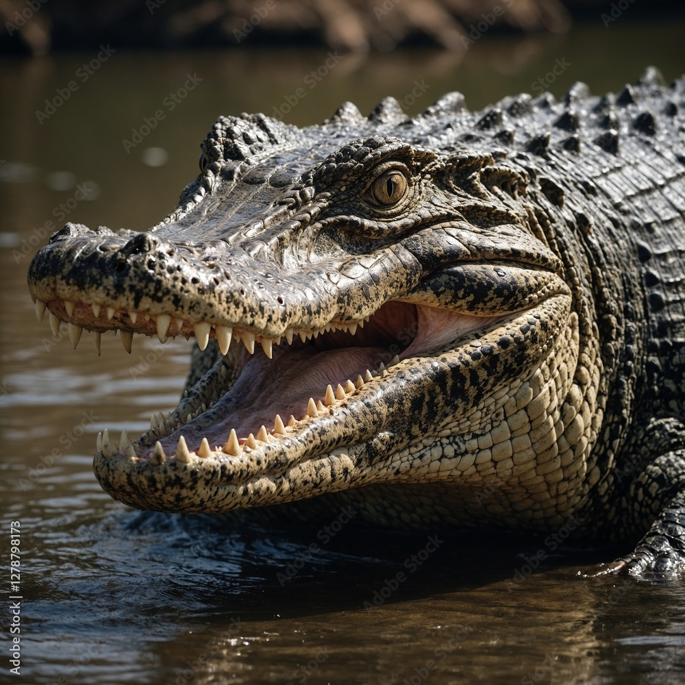 Obraz premium A Nile crocodile with open jaws, sharp teeth, transparent background.