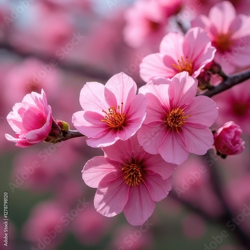 Delicate Pink Cherry Blossoms in Full Bloom