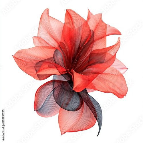 Colorful abstract flower design with flowing petals against a white background.
