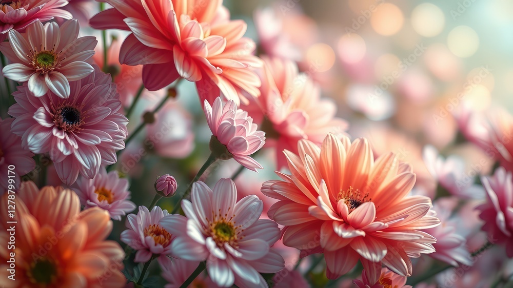 Beautiful Pink Chrysanthemum Flowers in Bloom Beautiful Pink Chrysanthemum Flowers in Bloom