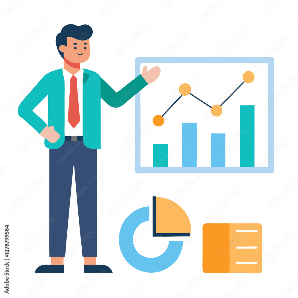 Flat vector leader drives clear roi analysis for marketing success Flat vector leader drives clear roi analysis for marketing success