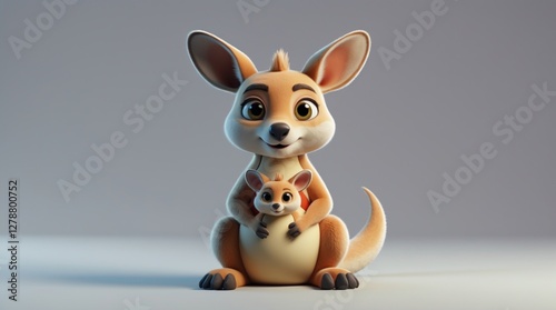 Adorable Kangaroo and Joey in a Tender Embrace, Wildlife Illustration for Nature Lovers