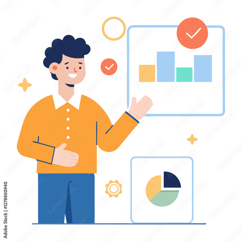 Flat vector professional drives smart customer feedback for marketing success Flat vector professional drives smart customer feedback for marketing success
