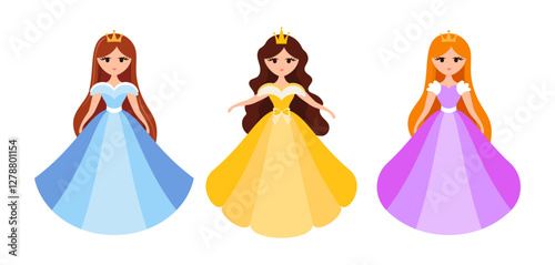 Quinceanera princess character. Young girl in a fluffy dress with a crown.