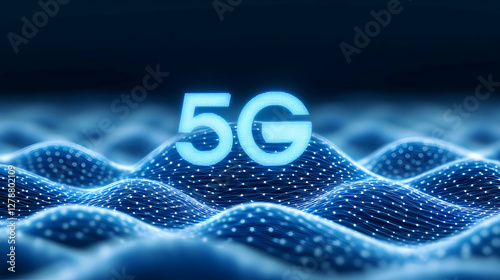 Futuristic representation of 5G technology with abstract waves. The blue light creates a sense of modernity and speed, highlighting the evolution of communication networks.
