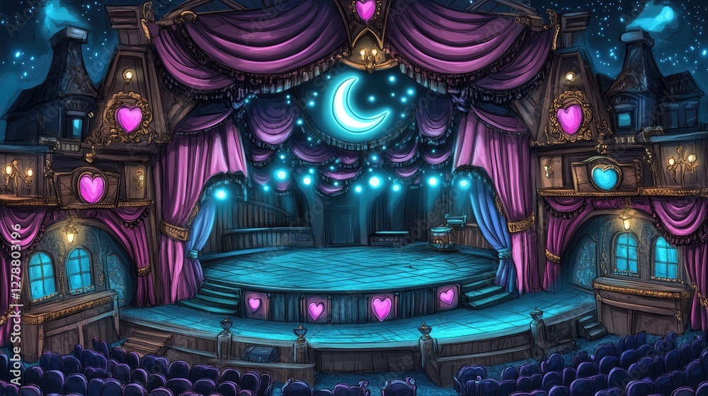 Fototapeta premium Enchanting Moonlit Theater Stage Digital Art