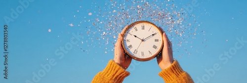 Golden Vintage Clock Display with Hand-Knit Textures Timeless Aesthetic for Business Deadline Campaigns - Contemporary Time Management and Visual Engagement Solutions