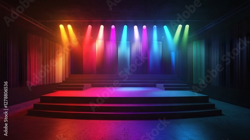 Stage with vibrant and dramatic colorful lighting for live shows photo