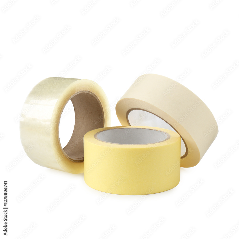 Rolls of adhesive and masking tape isolated on white Rolls of adhesive and masking tape isolated on white
