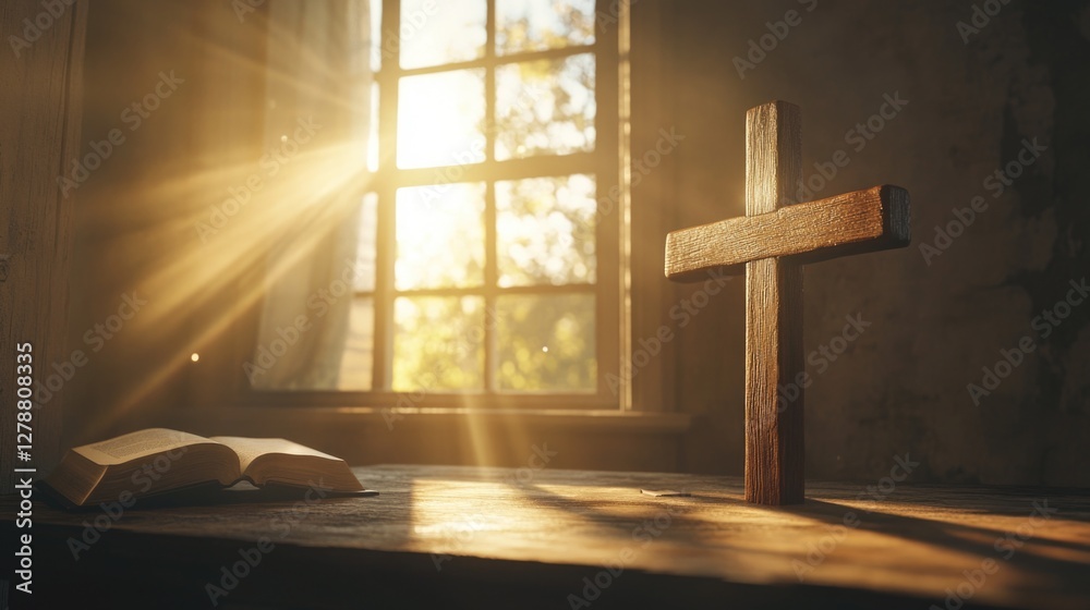 Naklejka premium Wooden Cross on Table