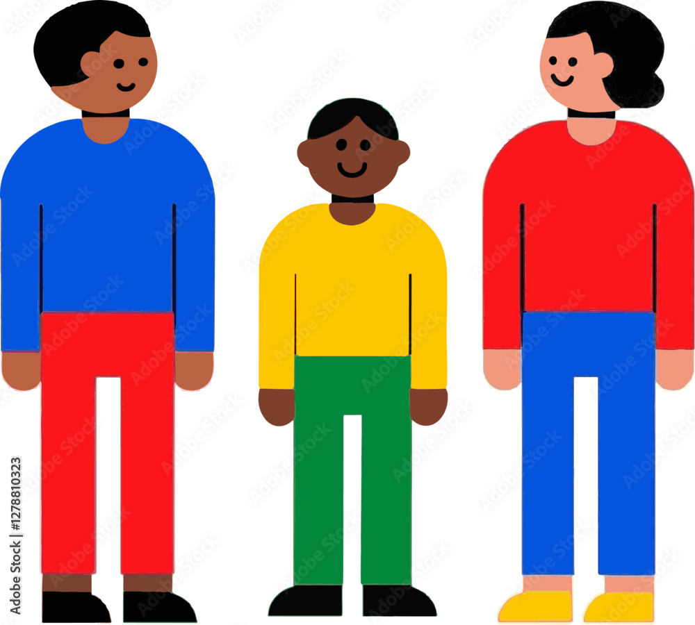 Happy Family Illustration Father, Mother, and Child in Colorful Outfits Vector Art Happy Family Illustration Father, Mother, and Child in Colorful Outfits Vector Art