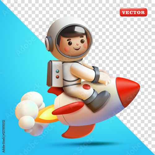 Astronaut riding a rocket, 3d vector. Suitable for education and design elements
