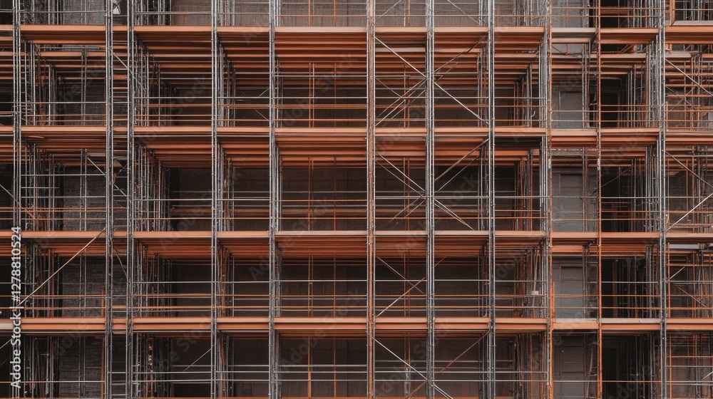 Aerial shot of modular scaffolding units arranged symmetrically. Aerial shot of modular scaffolding units arranged symmetrically.