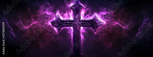A purple cross with abstract background
