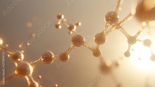 Elegant Golden Molecular Structure in Sunlight Background