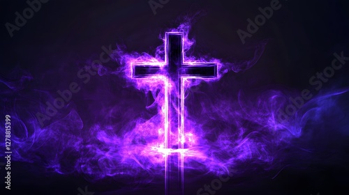A purple cross with abstract background
