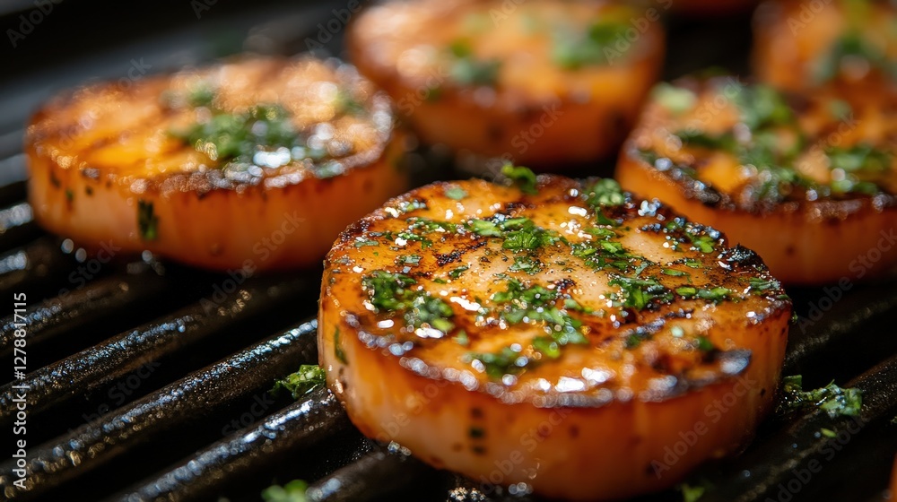 A sleek black grill with a subtly shadowed grate holds hints of culinary adventures, showcasing slight traces of stories from its fireside feasts A sleek black grill with a subtly shadowed grate holds hints of culinary adventures, showcasing slight traces of stories from its fireside feasts