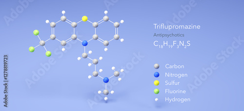 triflupromazine molecule, molecular structure, antipsychotics 3d model, Structural Chemical Formula and Atoms with Color Coding photo
