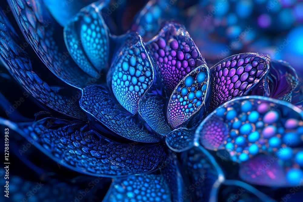 Obraz premium Abstract fractal art with blue, purple, and teal patterns.
