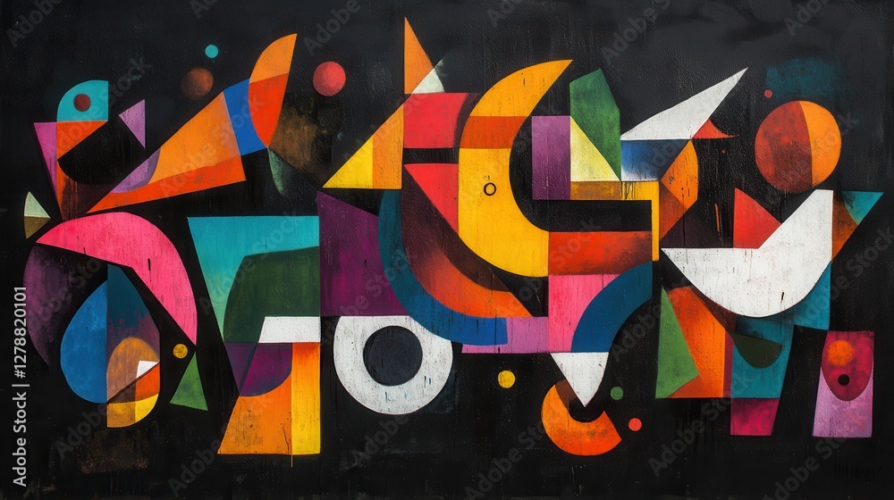 A vibrant graffiti artwork showcases dynamic shapes and bold colors set against a dark background. A vibrant graffiti artwork showcases dynamic shapes and bold colors set against a dark background.