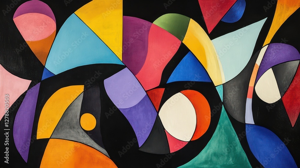 Fototapeta premium A vibrant graffiti artwork showcases dynamic shapes and bold colors set against a dark background.