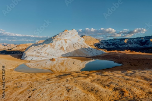 Stunning Desert Mountain Reflection Under Clear Blue Sky photo