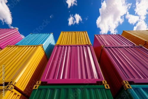 A large container cargo ship is beeing loaded and unloaded in a commercial dock