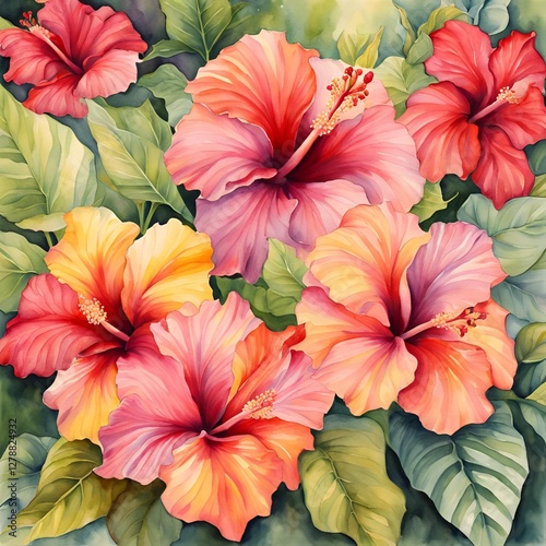 Wallpaper Mural Watercolor art of a tropical hibiscus flower Torontodigital.ca