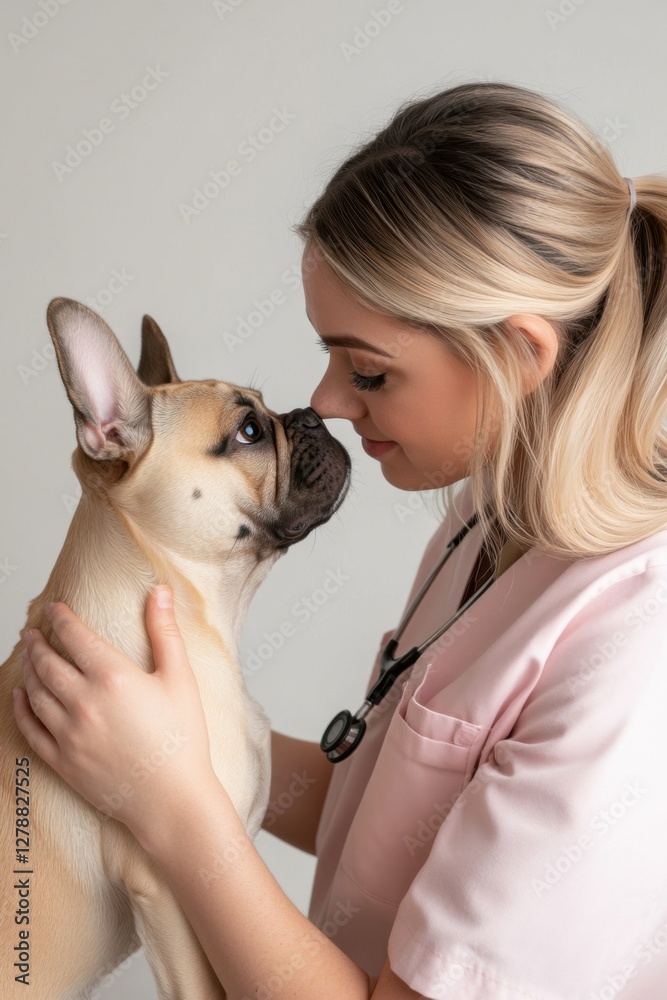 Veterinarian examines a brachycephalic dog focusing on health and well-being