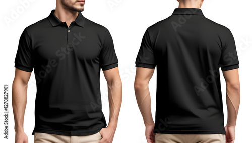 Black men polo shirt mockup Isolated on transparent background