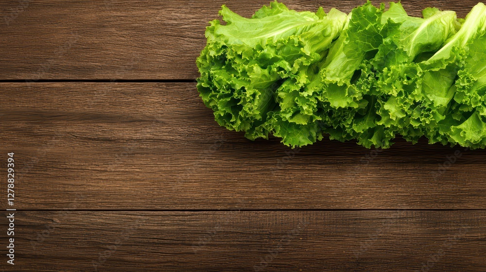 Fresh Green Leafy Lettuce on Rustic Wooden Background Surface Fresh Green Leafy Lettuce on Rustic Wooden Background Surface
