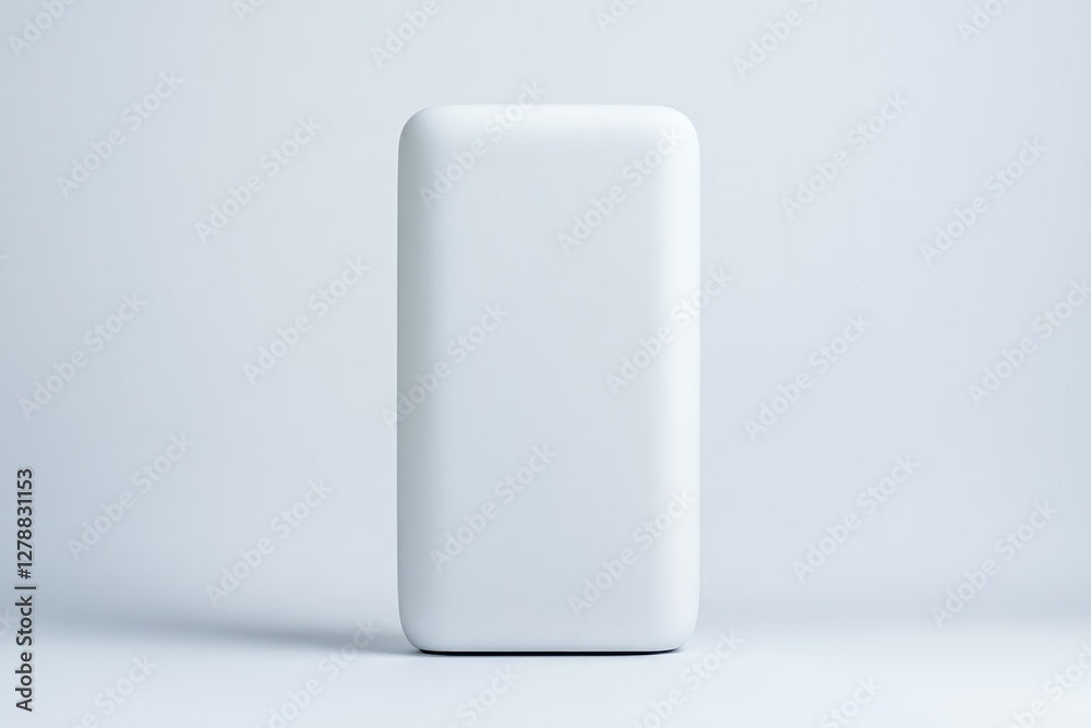 Sleek white power bank stands against minimalist backdrop, showc