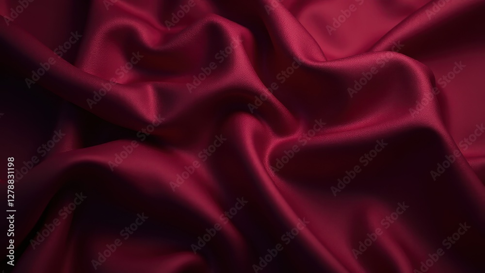 Obraz premium Dark burgundy fabric with smooth, flowing folds and a soft, luxurious texture.