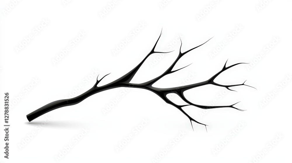 Black Silhouette of a Twisted Branch with Intricate Twigs on a White Background Black Silhouette of a Twisted Branch with Intricate Twigs on a White Background
