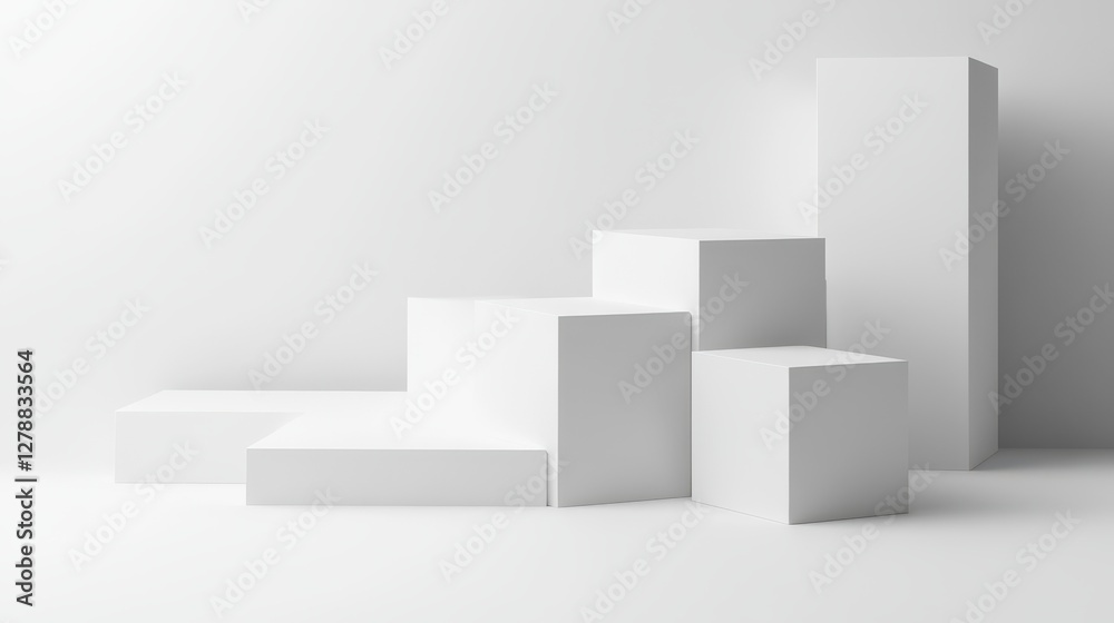 Abstract geometric blocks are arranged on a white background, rendered in three dimensions. Abstract geometric blocks are arranged on a white background, rendered in three dimensions.