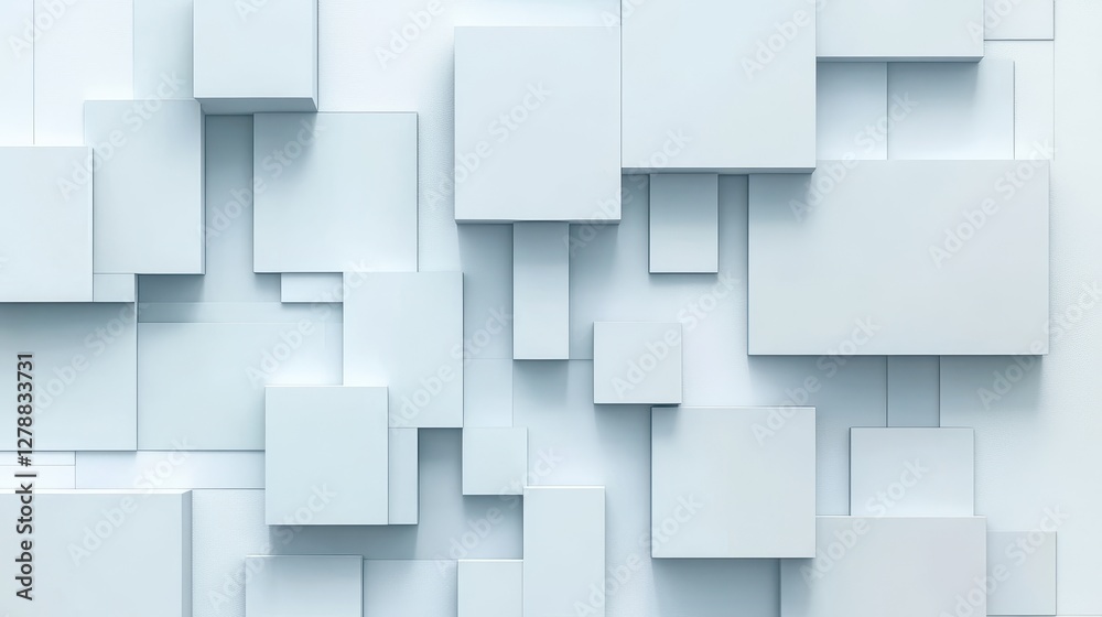 Abstract geometric blocks are arranged on a white background, rendered in three dimensions.