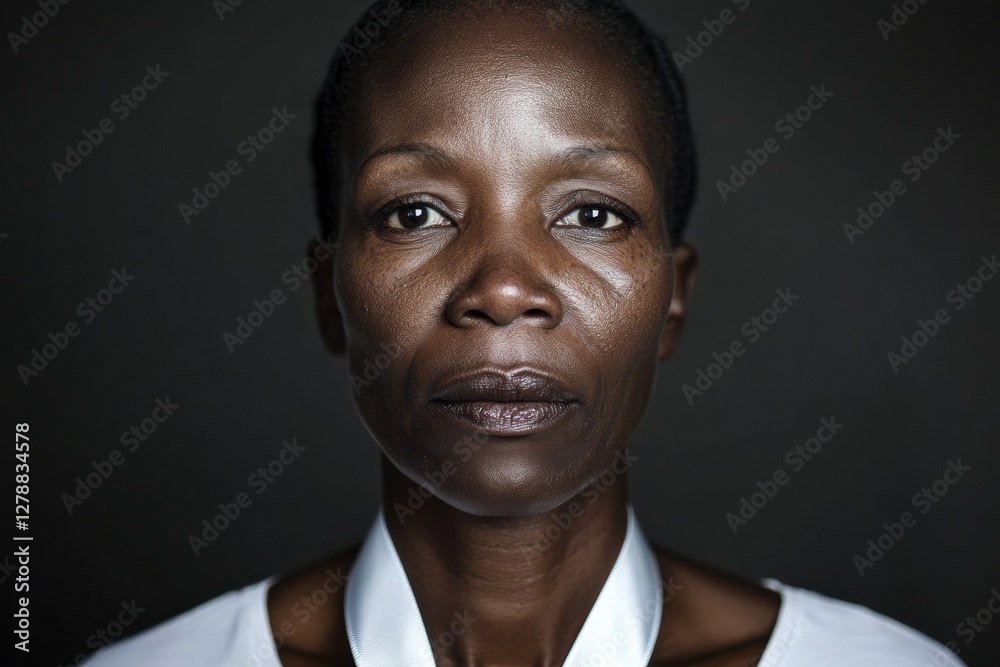 Fototapeta premium Contemporary Empowerment Portrait Black Woman with Support Ribbon - Resilience and Awareness for Human Rights in Modern Campaigns, Victims of Violence Wholly Day and Spring Reflection