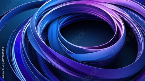 Abstract rings in blue and purple hues are rendered in three dimensions, showcasing a striking interplay of colors. photo