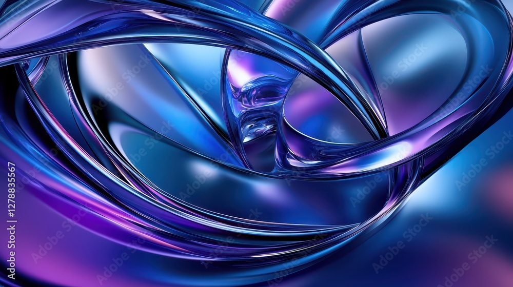 Fototapeta premium Abstract rings in blue and purple hues are rendered in three dimensions, showcasing a striking interplay of colors.