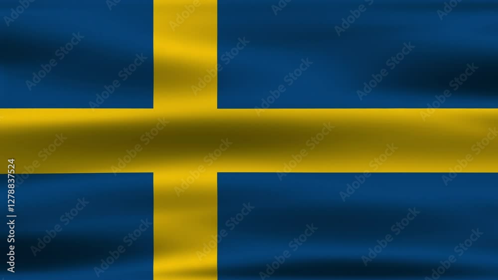 Waving Sweden Flag Loop Animation. Realistic Flag Motion with Smooth Wind Effects. Seamless Loop, High-Quality Animation, Perfect for Patriotic and Background Visuals. Ideal for Video Overlays.