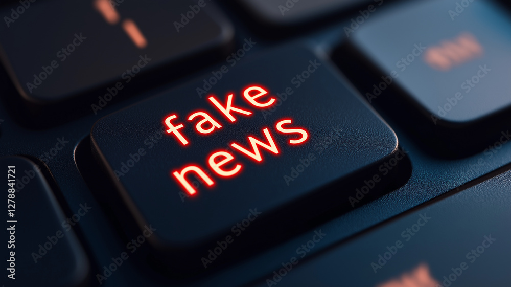 close up view of keyboard key featuring glowing text fake news, symbolizing impact of misinformation in digital age close up view of keyboard key featuring glowing text fake news, symbolizing impact of misinformation in digital age
