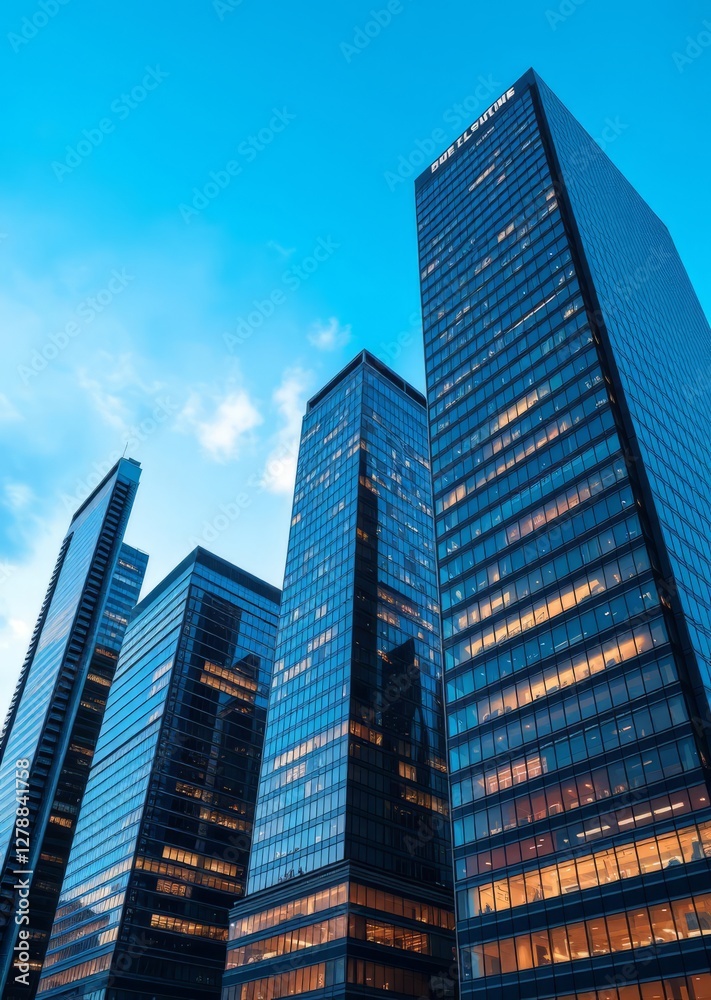 Blue sky skyscrapers skyscraper city building skyscraper downtown business architecture cityscape