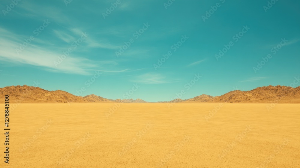 Fototapeta premium Endless sandy landscape under vibrant blue sky, creating serene