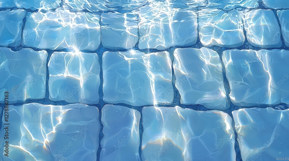 Fototapeta premium Gentle Water Ripples Over Smooth Tiles Beneath the Surface of a Bright Pool
