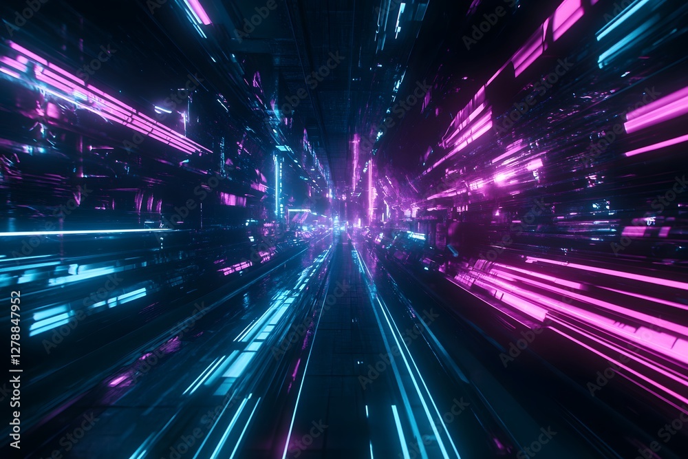 Abstract Neon Corridor with Glowing Blue and Pink Lights Futuristic Design Abstract Neon Corridor with Glowing Blue and Pink Lights Futuristic Design