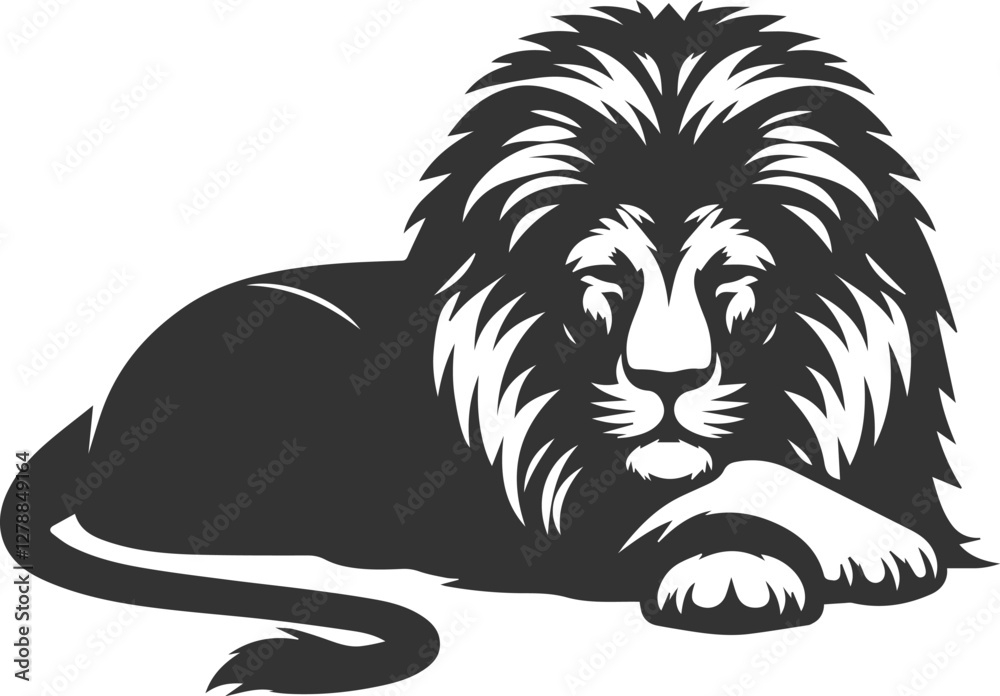 Obraz premium A lion lying on its side looking exhausted vector silhouette
