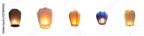 Collection of sky lantern isolated on transparent background