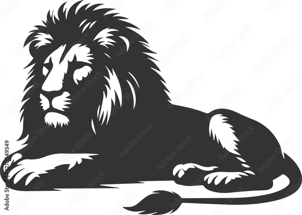 Obraz premium A lion lying on its side looking exhausted vector silhouette
